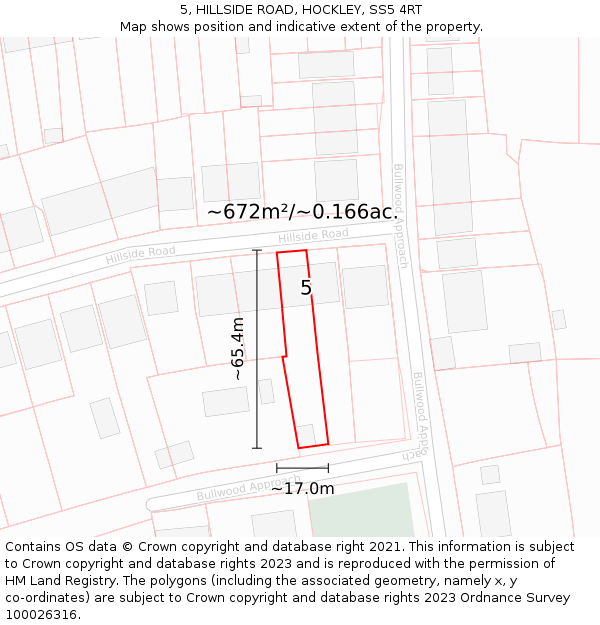 5, HILLSIDE ROAD, HOCKLEY, SS5 4RT: Plot and title map