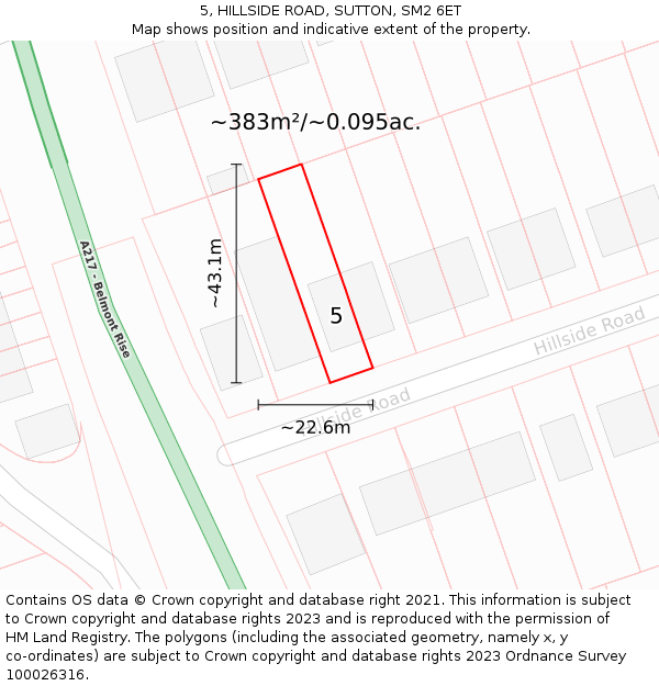 5, HILLSIDE ROAD, SUTTON, SM2 6ET: Plot and title map