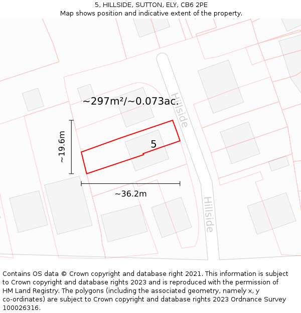 5, HILLSIDE, SUTTON, ELY, CB6 2PE: Plot and title map