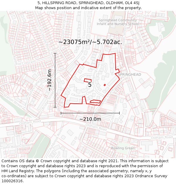 5, HILLSPRING ROAD, SPRINGHEAD, OLDHAM, OL4 4SJ: Plot and title map