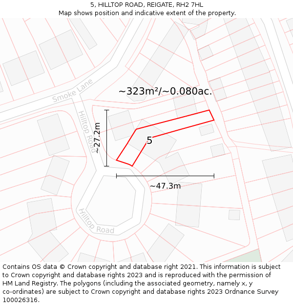 5, HILLTOP ROAD, REIGATE, RH2 7HL: Plot and title map