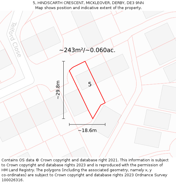5, HINDSCARTH CRESCENT, MICKLEOVER, DERBY, DE3 9NN: Plot and title map
