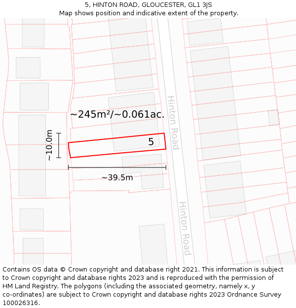 5, HINTON ROAD, GLOUCESTER, GL1 3JS: Plot and title map