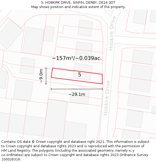 5, HOBKIRK DRIVE, SINFIN, DERBY, DE24 3DT: Plot and title map