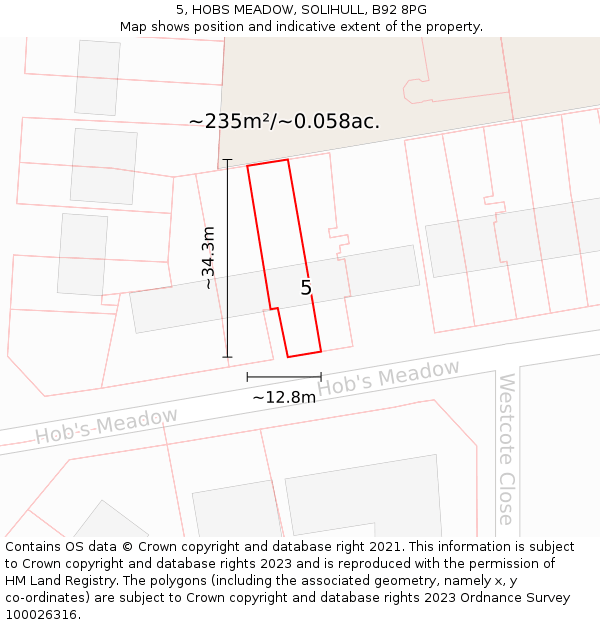 5, HOBS MEADOW, SOLIHULL, B92 8PG: Plot and title map