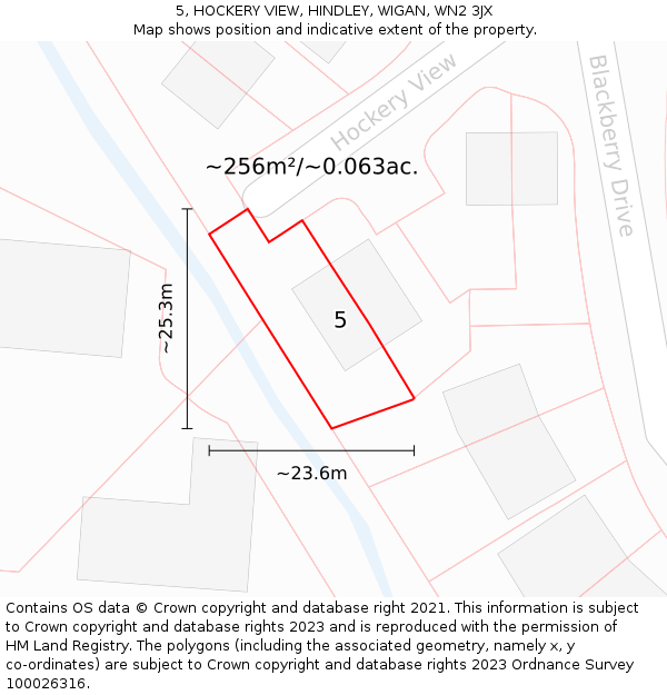 5, HOCKERY VIEW, HINDLEY, WIGAN, WN2 3JX: Plot and title map