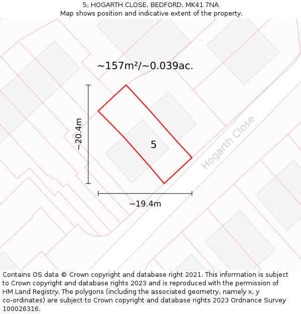5, HOGARTH CLOSE, BEDFORD, MK41 7NA: Plot and title map