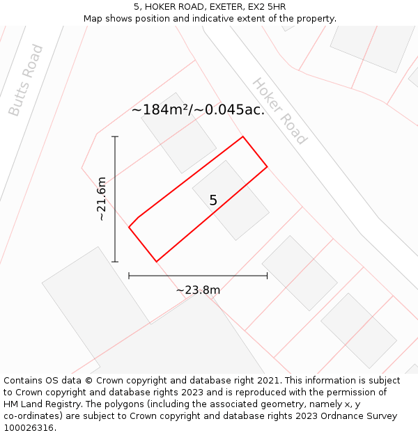 5, HOKER ROAD, EXETER, EX2 5HR: Plot and title map