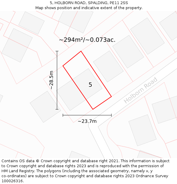 5, HOLBORN ROAD, SPALDING, PE11 2SS: Plot and title map