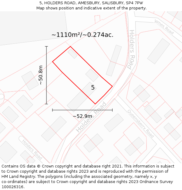 5, HOLDERS ROAD, AMESBURY, SALISBURY, SP4 7PW: Plot and title map