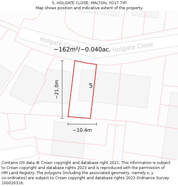 5, HOLGATE CLOSE, MALTON, YO17 7YP: Plot and title map