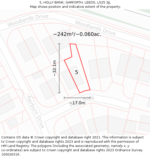 5, HOLLY BANK, GARFORTH, LEEDS, LS25 2JL: Plot and title map