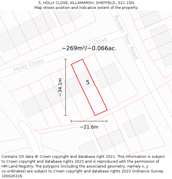 5, HOLLY CLOSE, KILLAMARSH, SHEFFIELD, S21 1GN: Plot and title map