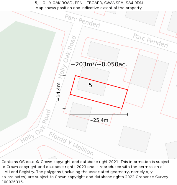 5, HOLLY OAK ROAD, PENLLERGAER, SWANSEA, SA4 9DN: Plot and title map