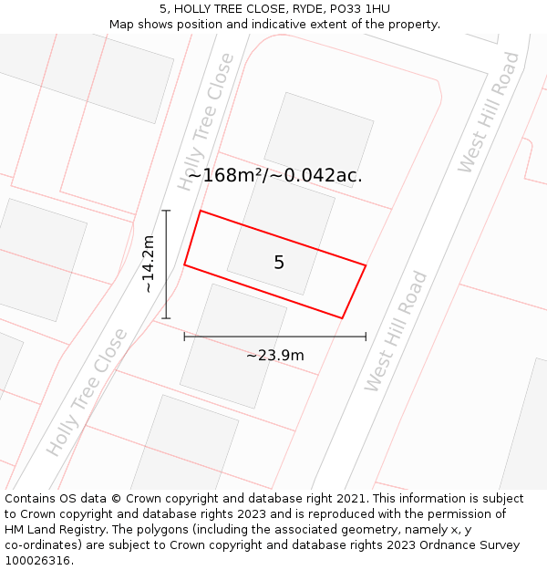 5, HOLLY TREE CLOSE, RYDE, PO33 1HU: Plot and title map