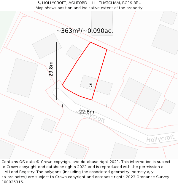 5, HOLLYCROFT, ASHFORD HILL, THATCHAM, RG19 8BU: Plot and title map