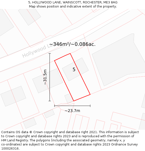 5, HOLLYWOOD LANE, WAINSCOTT, ROCHESTER, ME3 8AG: Plot and title map