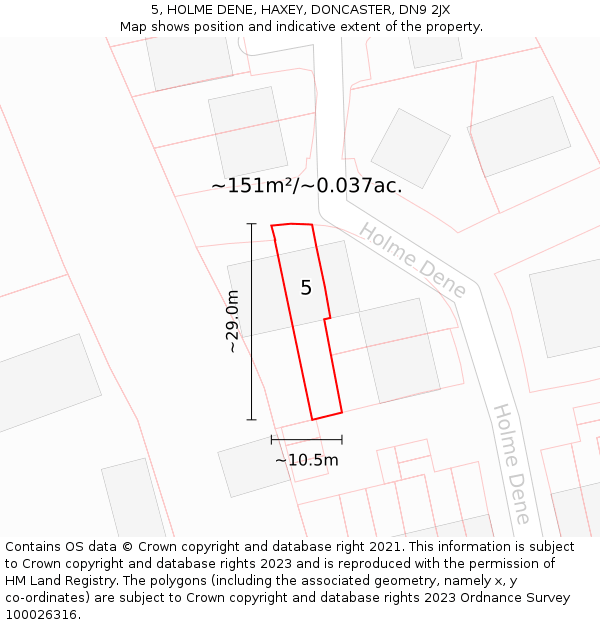 5, HOLME DENE, HAXEY, DONCASTER, DN9 2JX: Plot and title map