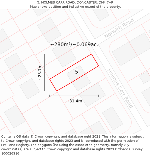 5, HOLMES CARR ROAD, DONCASTER, DN4 7HP: Plot and title map