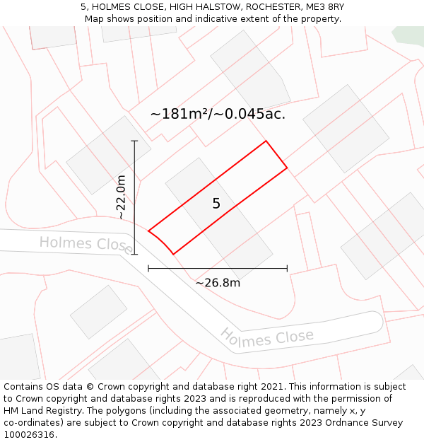5, HOLMES CLOSE, HIGH HALSTOW, ROCHESTER, ME3 8RY: Plot and title map