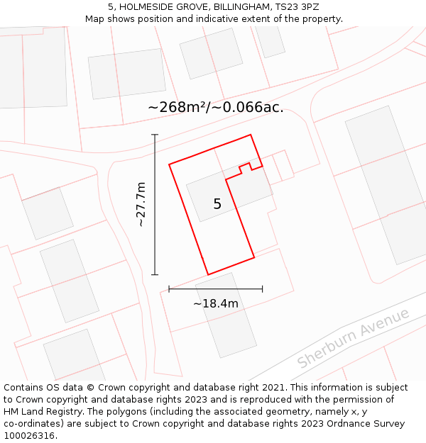 5, HOLMESIDE GROVE, BILLINGHAM, TS23 3PZ: Plot and title map