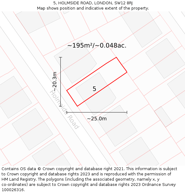 5, HOLMSIDE ROAD, LONDON, SW12 8RJ: Plot and title map