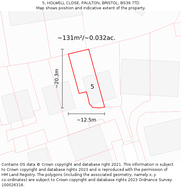 5, HOLWELL CLOSE, PAULTON, BRISTOL, BS39 7TD: Plot and title map
