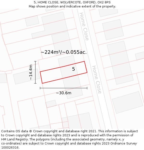 5, HOME CLOSE, WOLVERCOTE, OXFORD, OX2 8PS: Plot and title map
