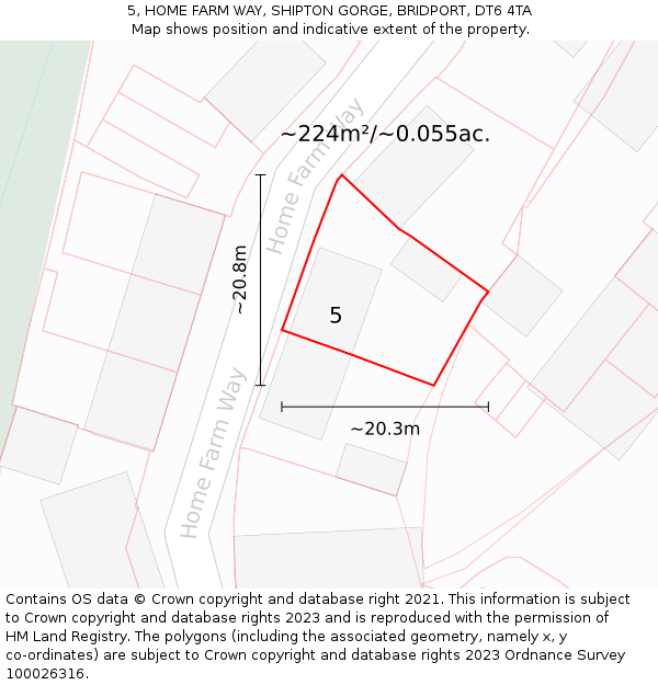 5, HOME FARM WAY, SHIPTON GORGE, BRIDPORT, DT6 4TA: Plot and title map