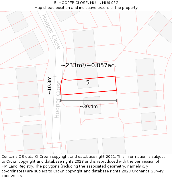 5, HOOPER CLOSE, HULL, HU6 9FG: Plot and title map