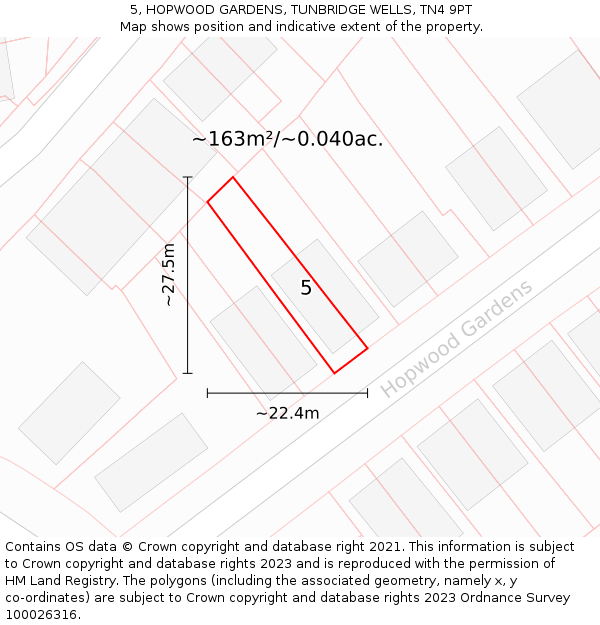 5, HOPWOOD GARDENS, TUNBRIDGE WELLS, TN4 9PT: Plot and title map