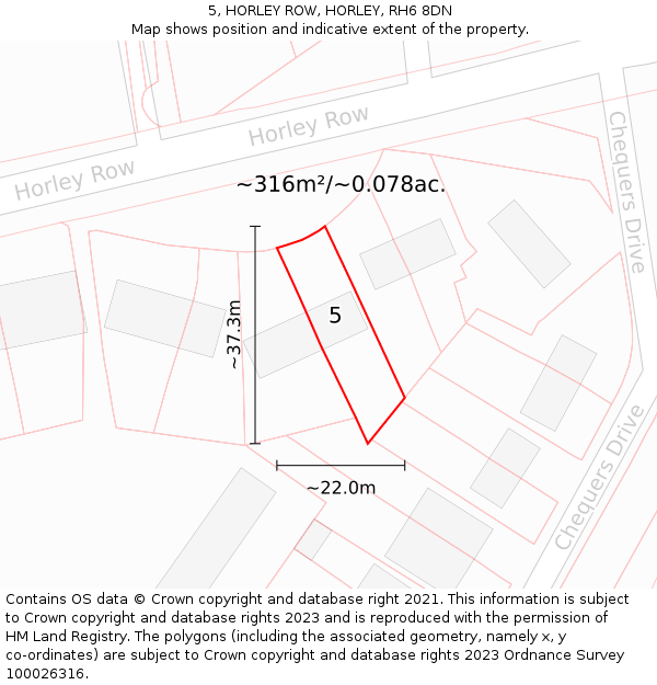 5, HORLEY ROW, HORLEY, RH6 8DN: Plot and title map