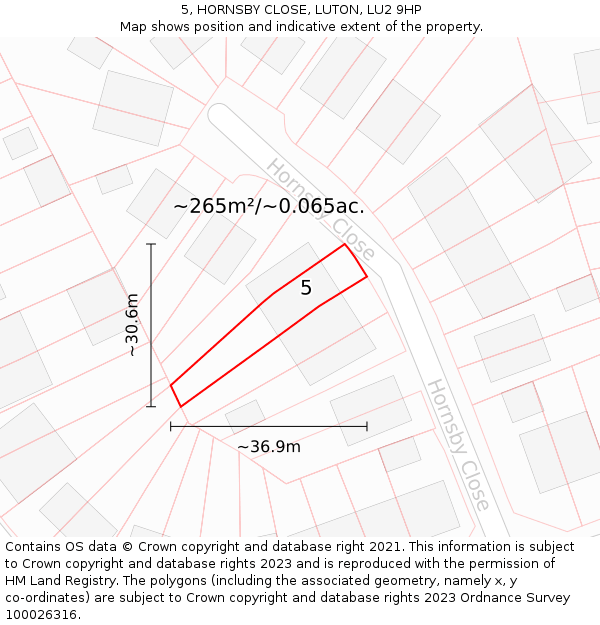 5, HORNSBY CLOSE, LUTON, LU2 9HP: Plot and title map