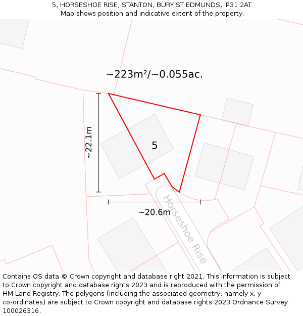 5, HORSESHOE RISE, STANTON, BURY ST EDMUNDS, IP31 2AT: Plot and title map