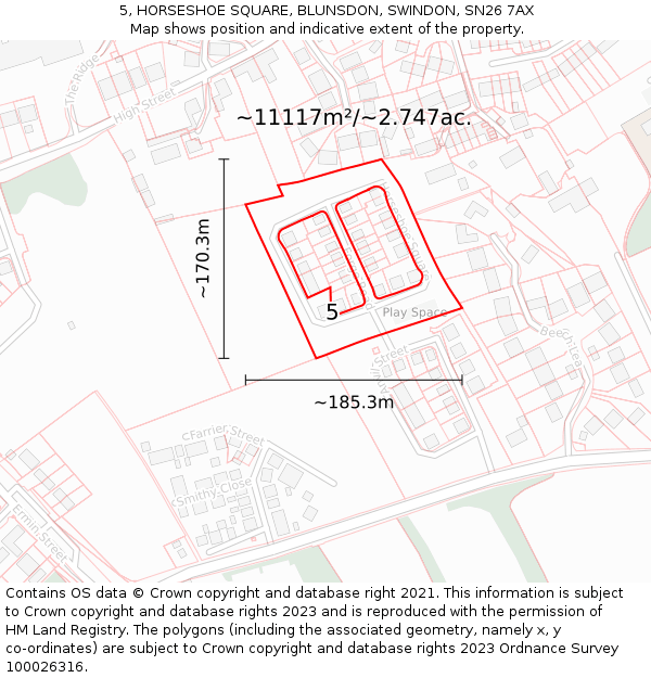 5, HORSESHOE SQUARE, BLUNSDON, SWINDON, SN26 7AX: Plot and title map