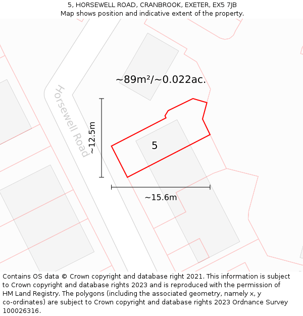 5, HORSEWELL ROAD, CRANBROOK, EXETER, EX5 7JB: Plot and title map
