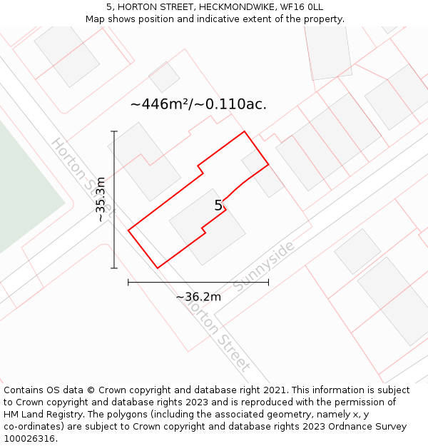 5, HORTON STREET, HECKMONDWIKE, WF16 0LL: Plot and title map