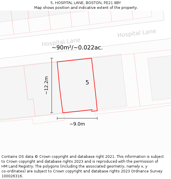 5, HOSPITAL LANE, BOSTON, PE21 9BY: Plot and title map