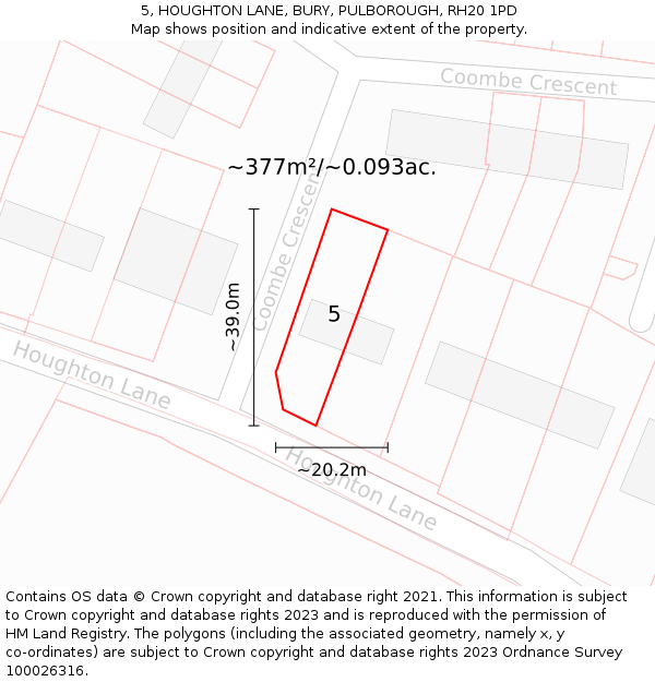 5, HOUGHTON LANE, BURY, PULBOROUGH, RH20 1PD: Plot and title map