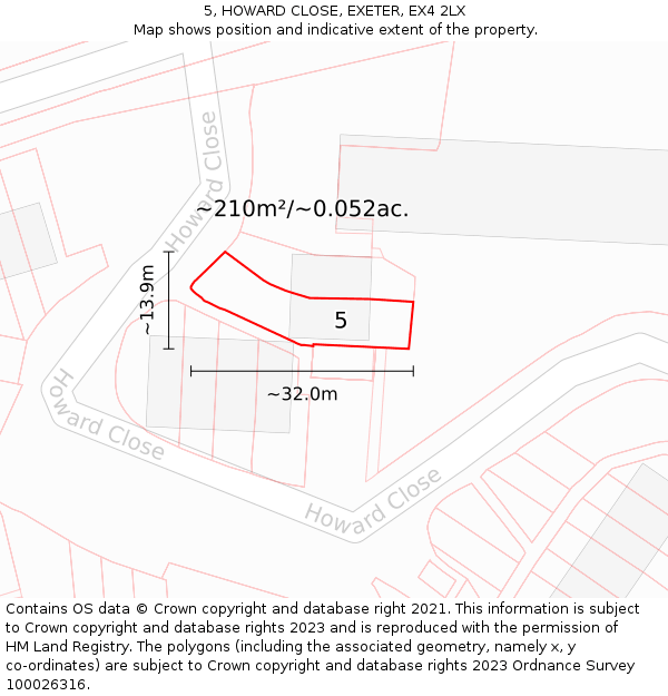 5, HOWARD CLOSE, EXETER, EX4 2LX: Plot and title map