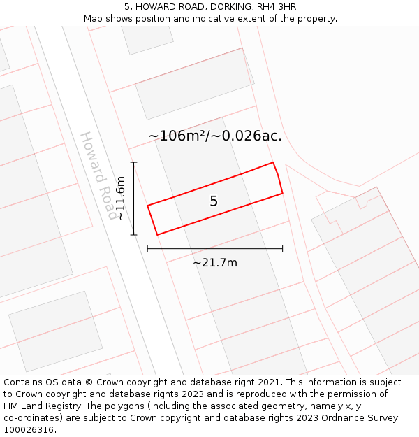 5, HOWARD ROAD, DORKING, RH4 3HR: Plot and title map