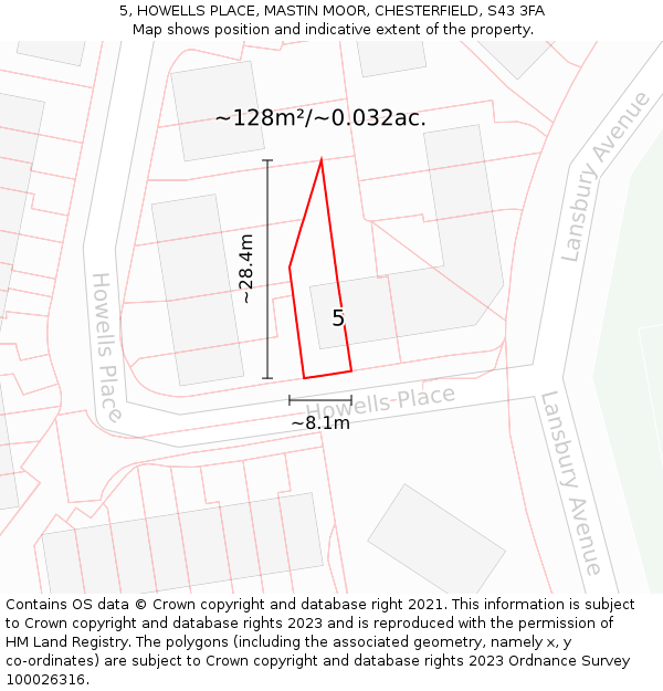5, HOWELLS PLACE, MASTIN MOOR, CHESTERFIELD, S43 3FA: Plot and title map