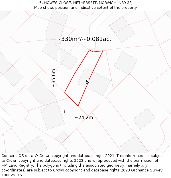 5, HOWES CLOSE, HETHERSETT, NORWICH, NR9 3EJ: Plot and title map