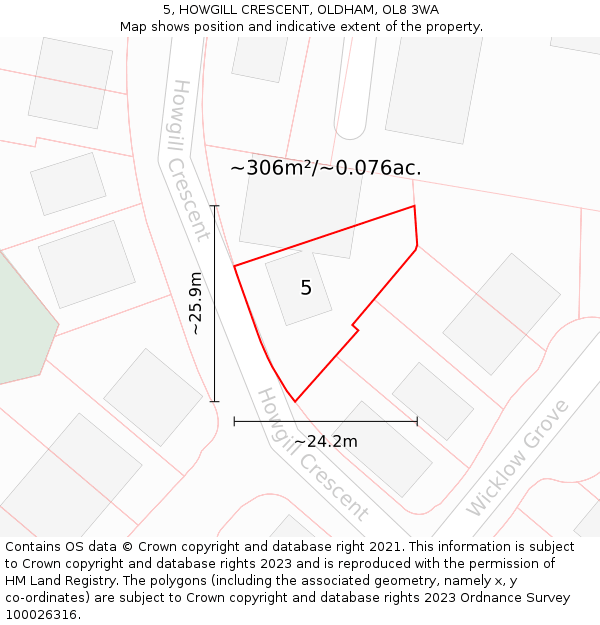 5, HOWGILL CRESCENT, OLDHAM, OL8 3WA: Plot and title map