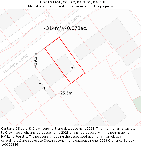 5, HOYLES LANE, COTTAM, PRESTON, PR4 0LB: Plot and title map