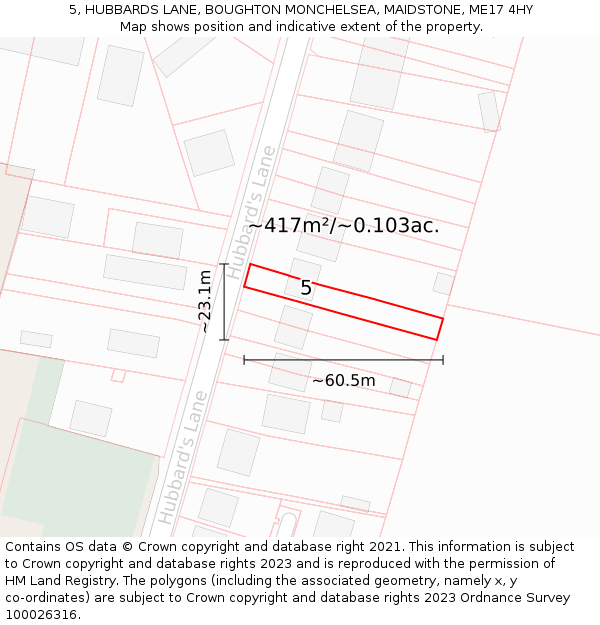 5, HUBBARDS LANE, BOUGHTON MONCHELSEA, MAIDSTONE, ME17 4HY: Plot and title map