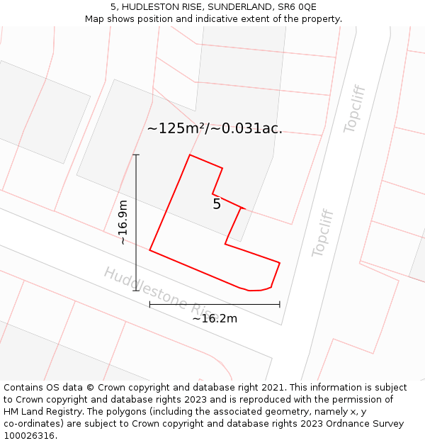 5, HUDLESTON RISE, SUNDERLAND, SR6 0QE: Plot and title map