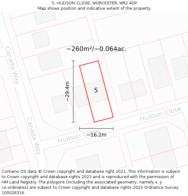 5, HUDSON CLOSE, WORCESTER, WR2 4DP: Plot and title map