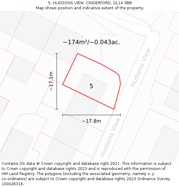 5, HUDSONS VIEW, CINDERFORD, GL14 3BB: Plot and title map