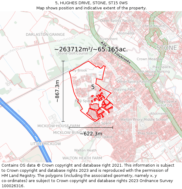 5, HUGHES DRIVE, STONE, ST15 0WS: Plot and title map